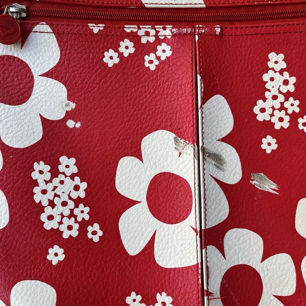 Vintage Roxy Y2K Red White Daisy Floral Rolling Carry On Suitcase Luggage - Picture 5 of 12